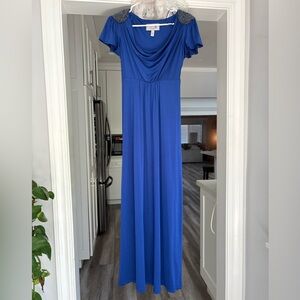 Royal Blue Cowl Neck Flutter Sleeve Gown